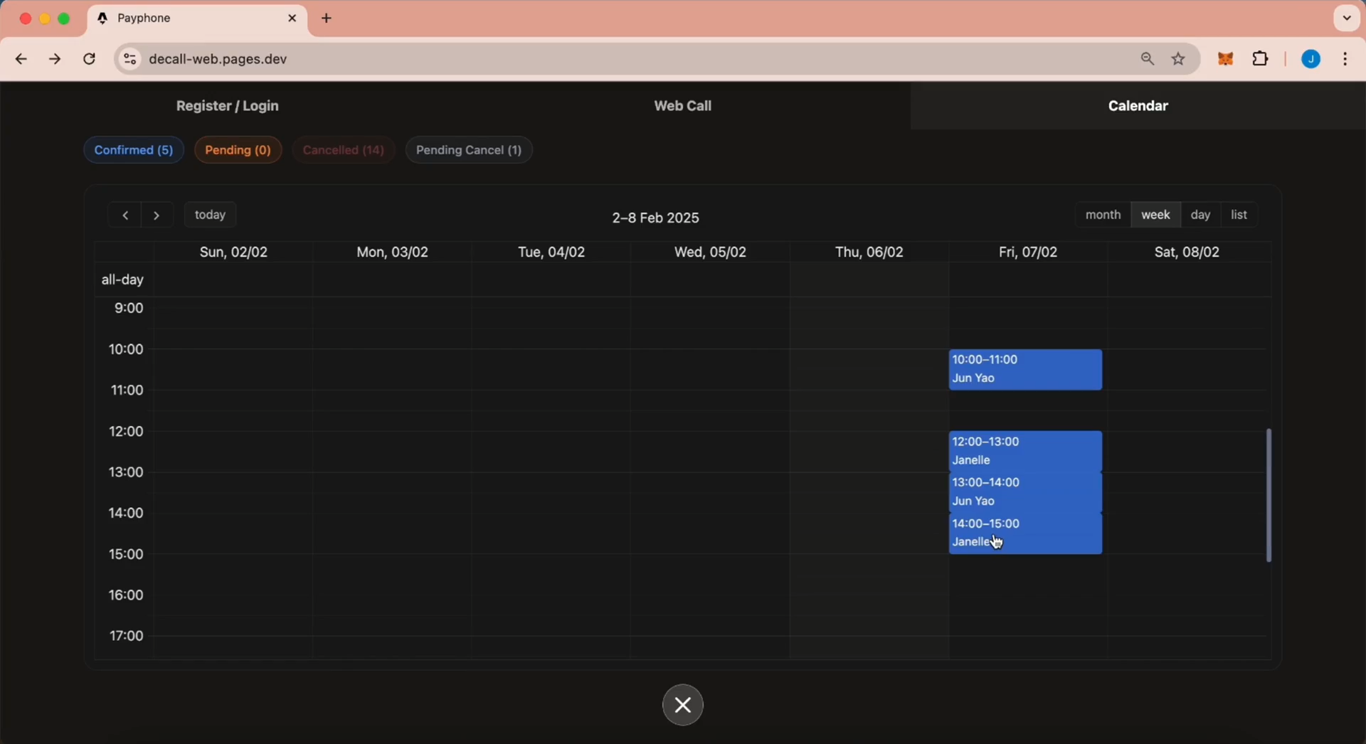 Payphone scheduling calendar